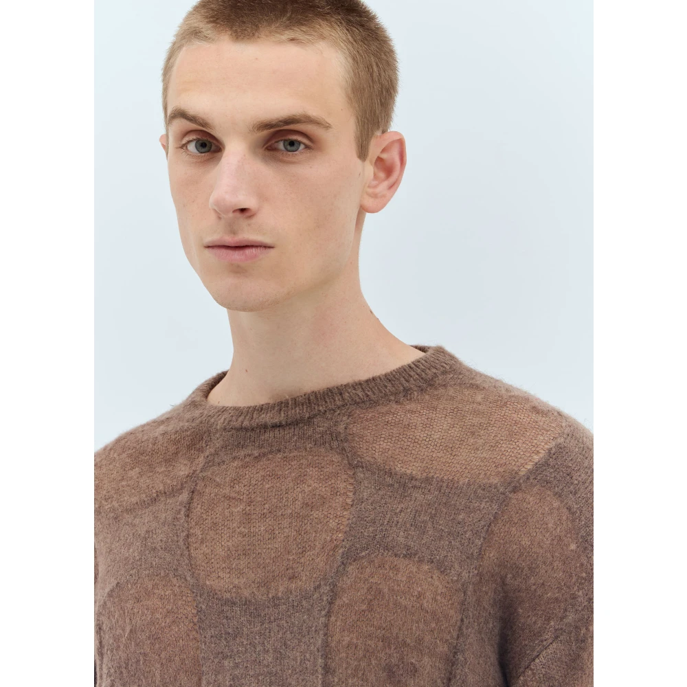 Brain Dead Check Crewneck Gebreide Trui Brown Heren