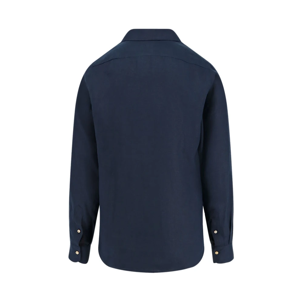 Kiton Linnen overhemd met Franse kraag en knopen Blue Heren