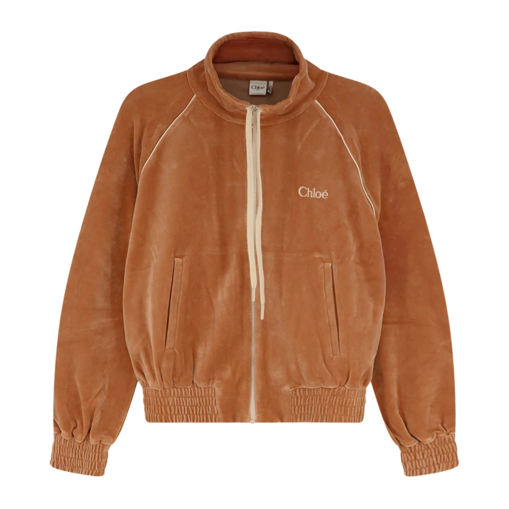 Chloé Brown Velvet Logo Track Jacket - Female - Bomber Jackets - Xs - Jackets