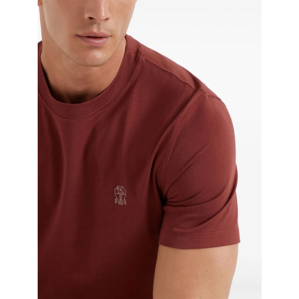 BRUNELLO CUCINELLI Rood Katoenen Jersey Logo Print T-shirt Red Heren
