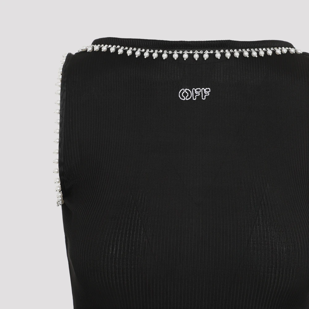 Off White Zwarte Geribbelde Lange Jurk Black Dames