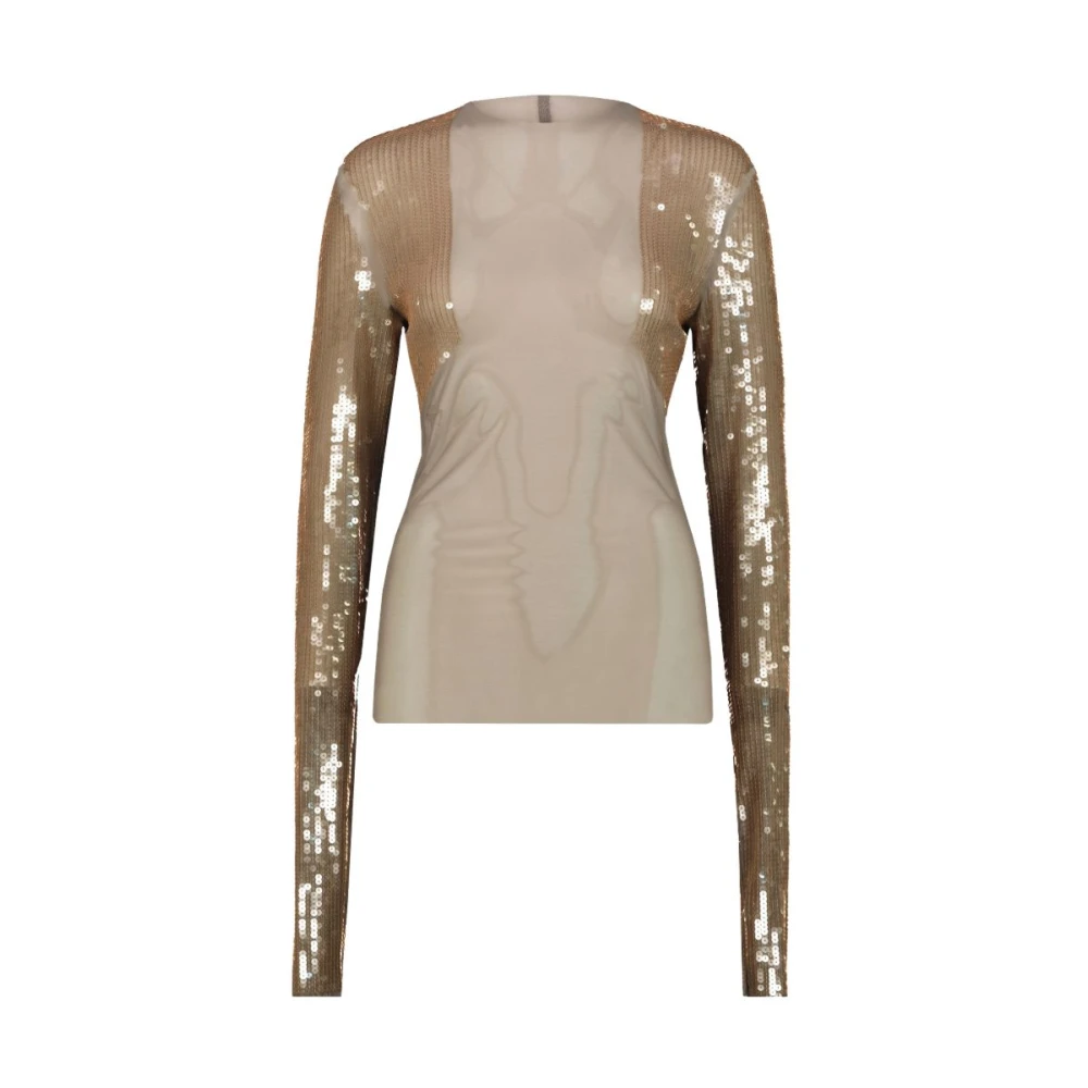 Rick Owens , Long Sleeve T-Shirts, Female, Beige, S, Sequined Top