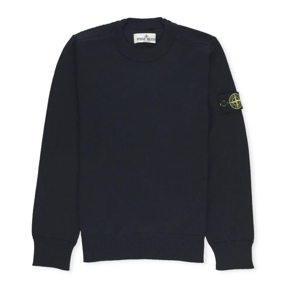 Stone Island Blå Ull Junior Tröja Rund Hals Blue, Pojke