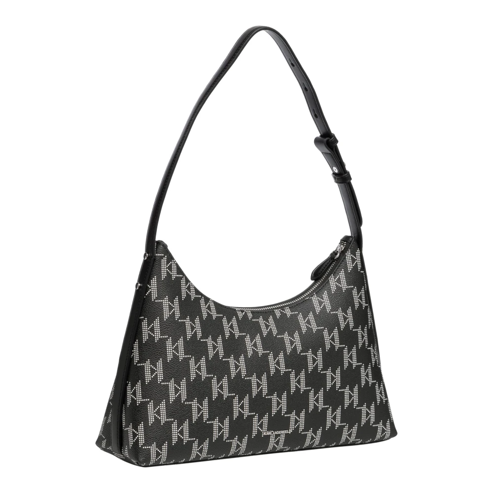 Karl Lagerfeld Monogram Hobo Tas met Logo Patroon Black Dames