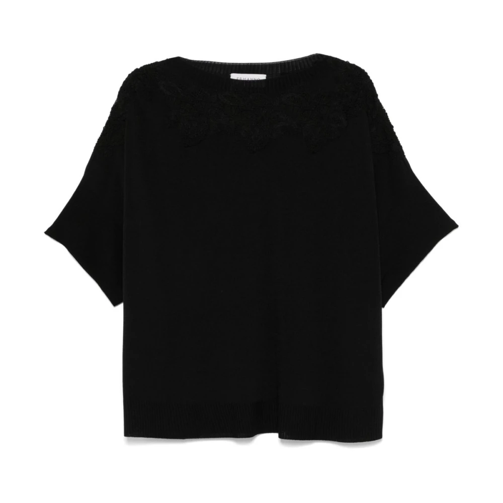 Ermanno Scervino Zwarte Crew Neck Korte Mouwen Trui Black Dames