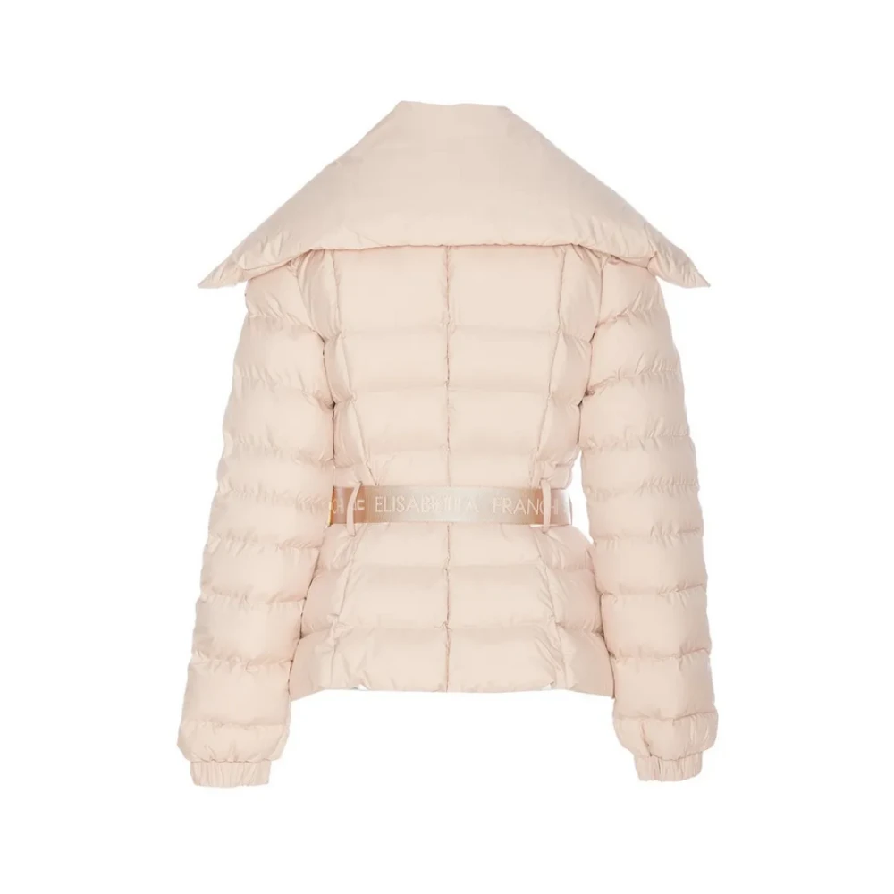 Elisabetta Franchi Perzik Donsjack met Brede Kraag Beige Dames