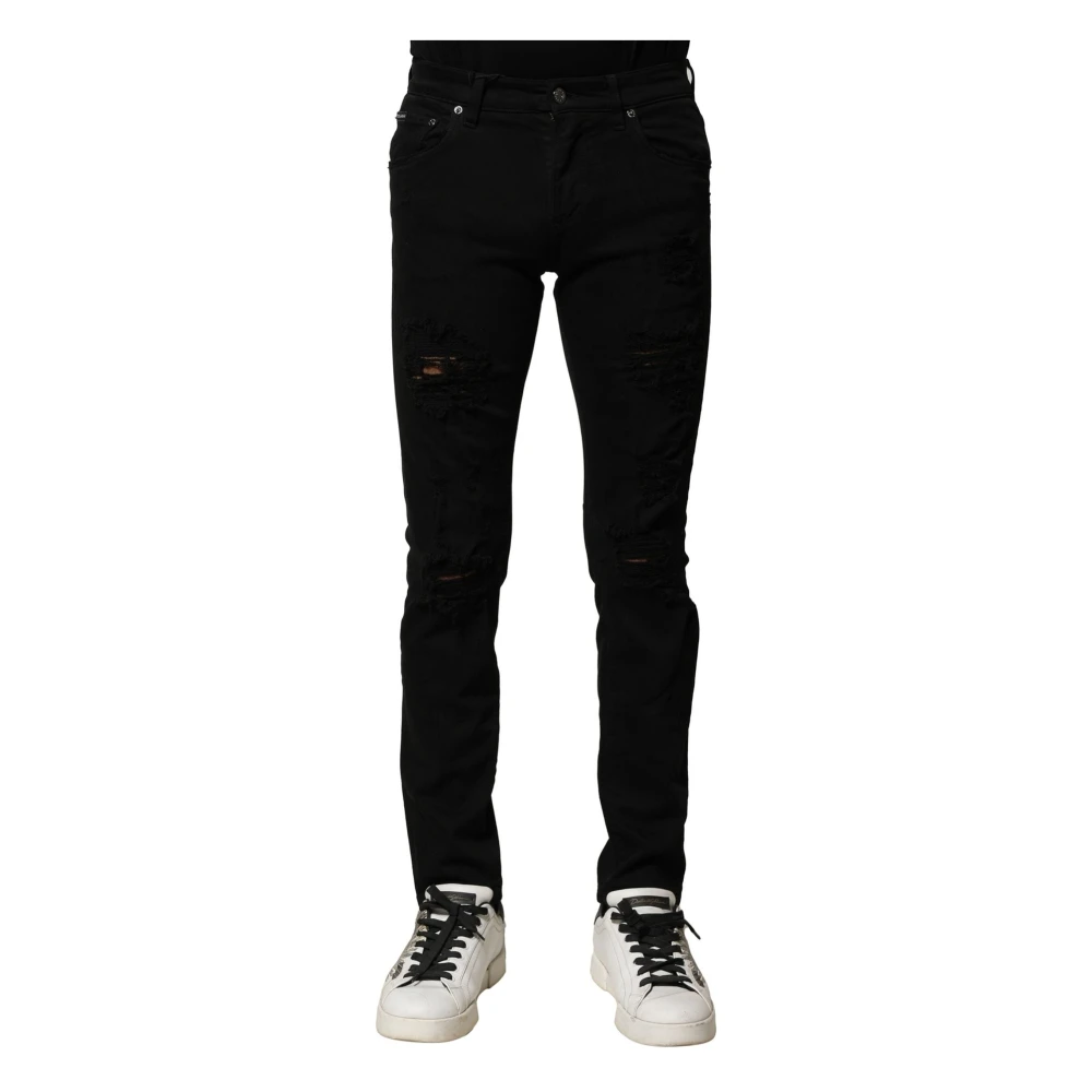 Dolce & Gabbana Men's Black Logo Plaque Slim Denim Jeans