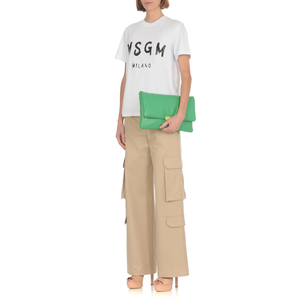 Msgm Wit Katoenen T-shirt met Contrasterende Print White Dames