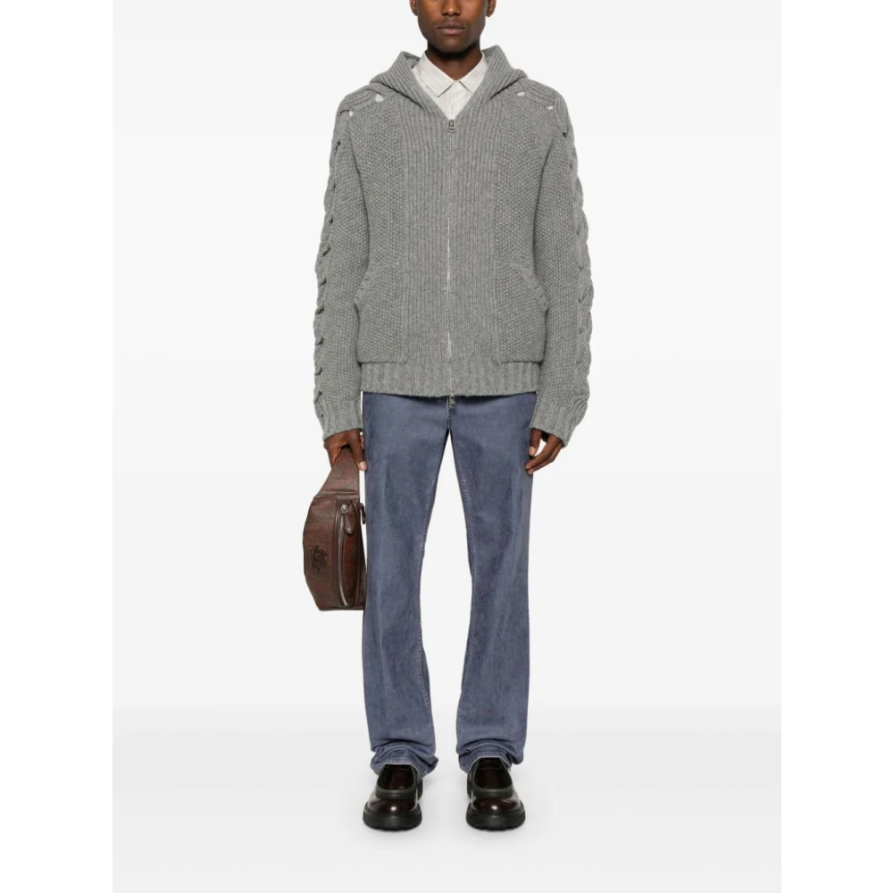 ETRO Wollen trui met capuchon en kabelbreisel Gray Heren