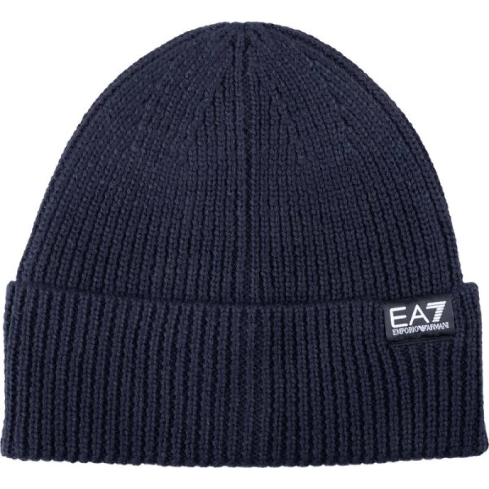 Emporio Ar i EA7 Blauwe Wollen Muts met Logo Blue Unisex