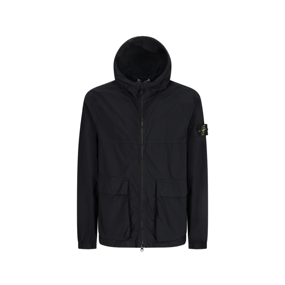 Stone Island Black Light Jackets, Male, M, Short Parka