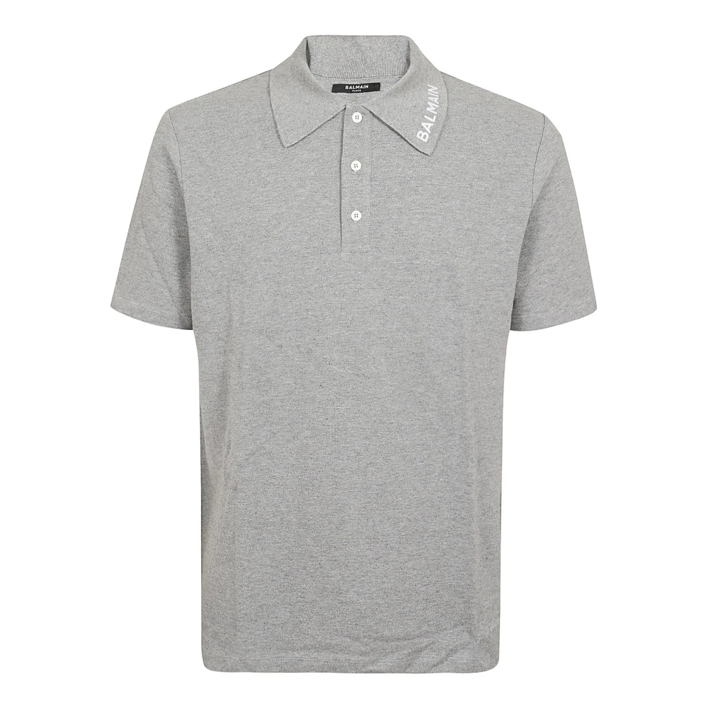 Balmain Grijze Melange Polo Shirt met Geborduurd Logo Gray Heren