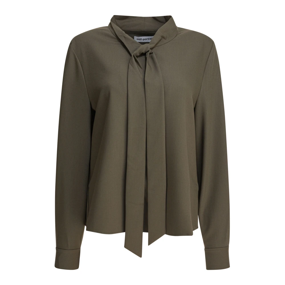 Self Portrait Women's Green Blouses, S, Bow Blouse Aw25