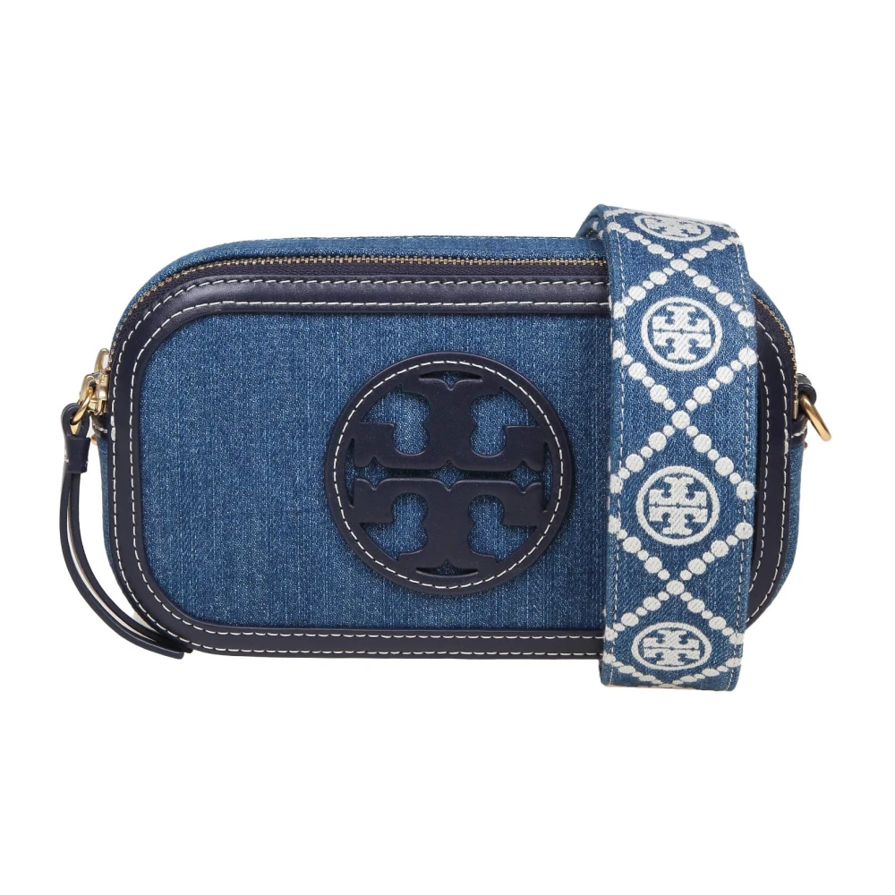 TORY BURCH Denim Schoudertas met Leren Details Blue Dames