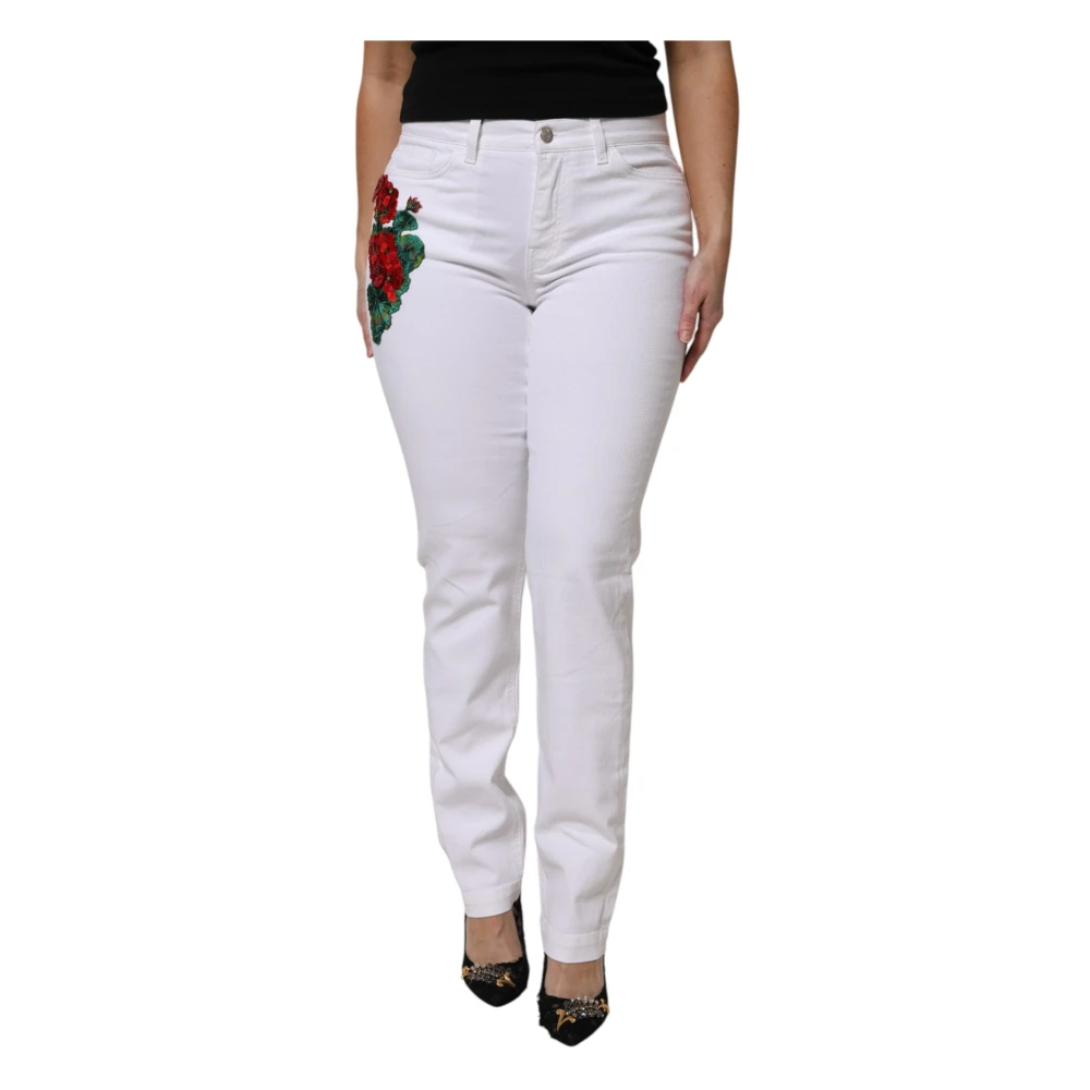 Dolce & Gabbana Women's White Floral Sequined Girly Denim Jeans