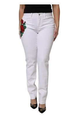 Vit Blommig Sequined GIRLY Denim Jeans