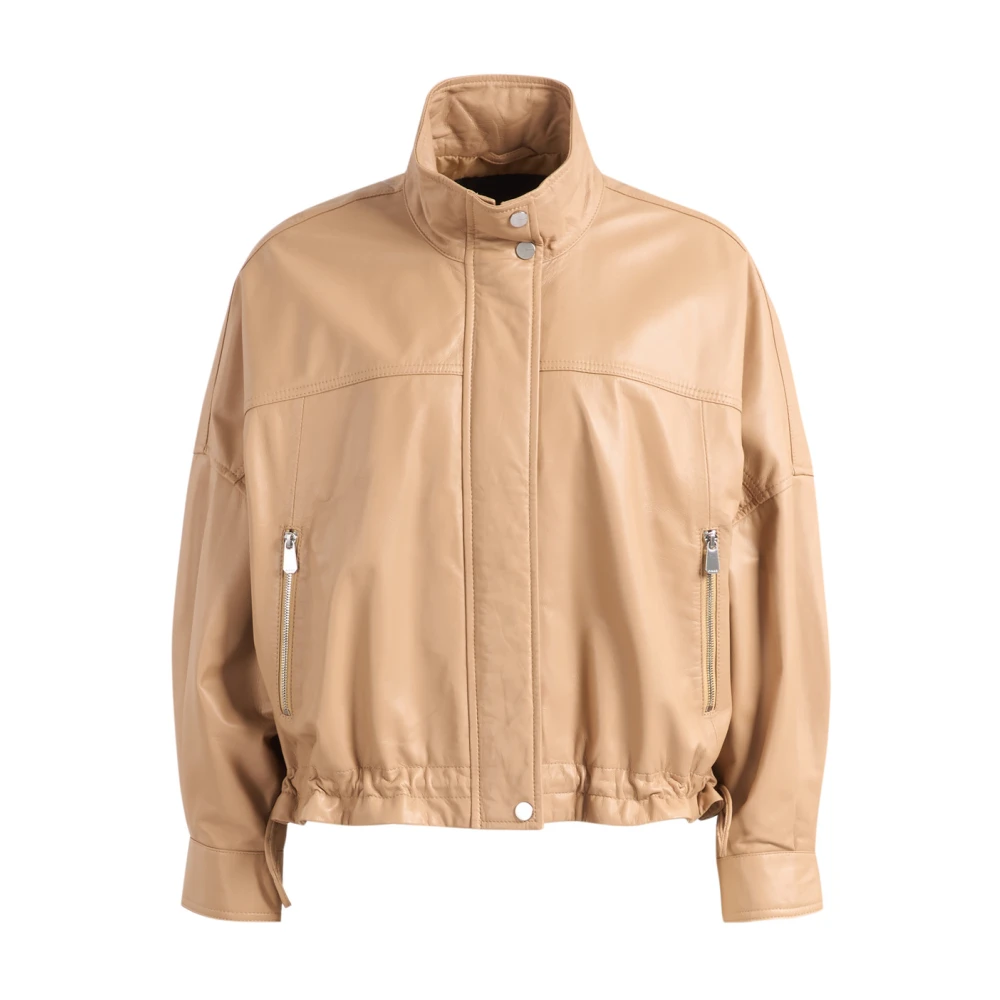 Pinko Women's Beige Leather Jackets, S, Bailee Blouson Jacket