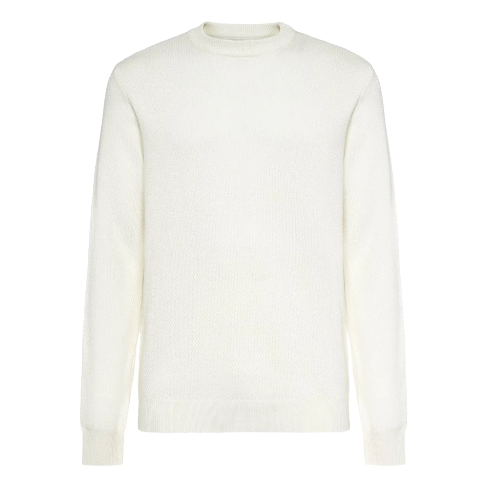 Boggi Milano Merino Wol Trui met Ronde Hals 7 Gg White Heren