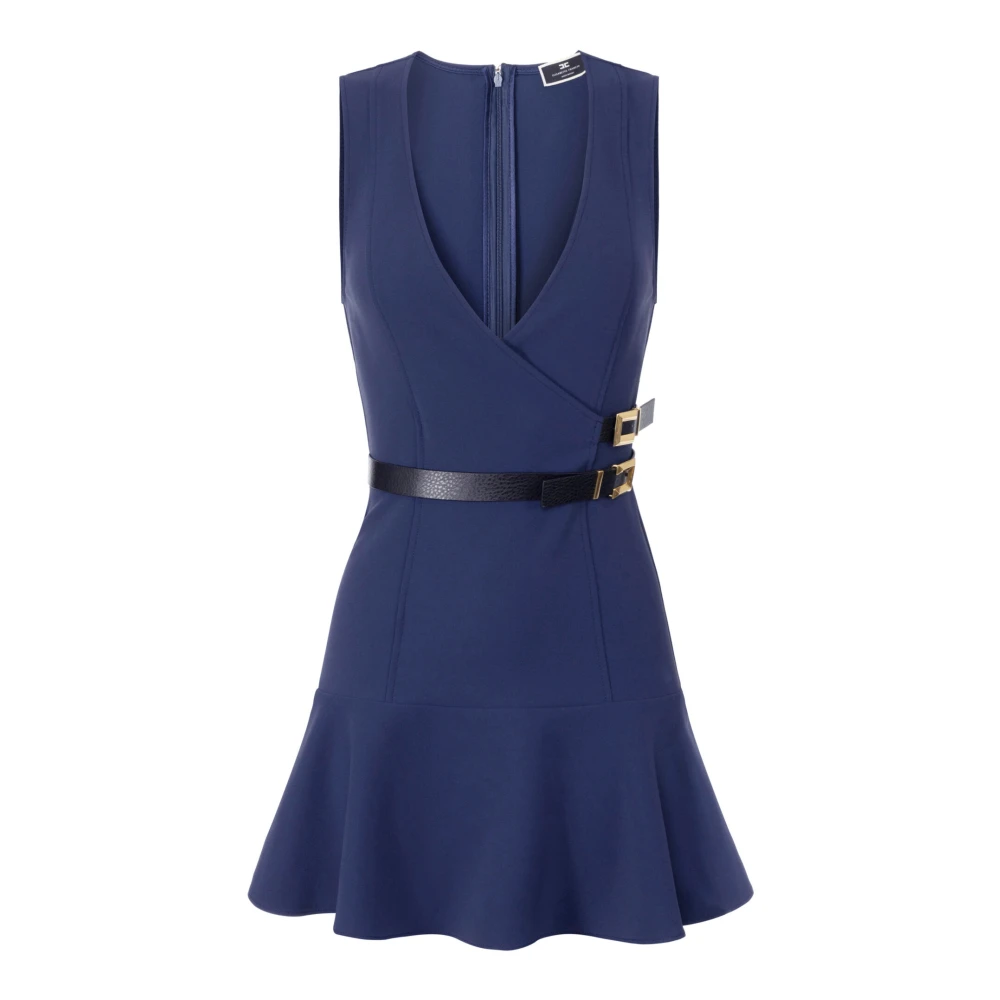 Elisabetta Franchi Blauwe Korte Jurk met Kruisnek Blue Dames