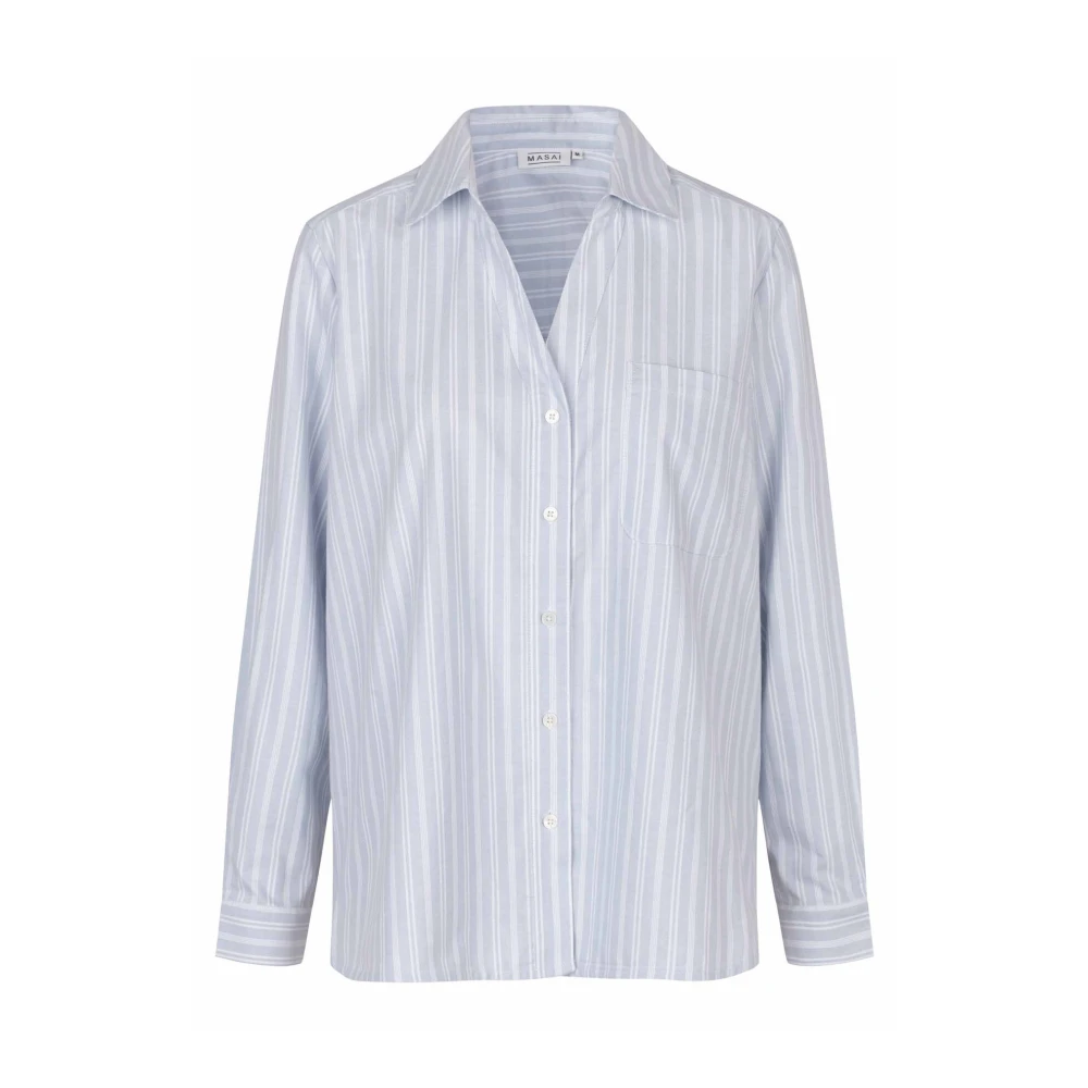 Masai Blauwe Mist Gestreept Overhemd Blue Dames
