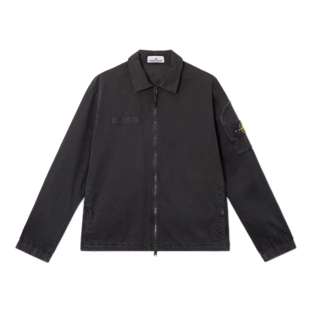 Stone Island Zwarte overshirt met ritssluiting zakken Black Heren