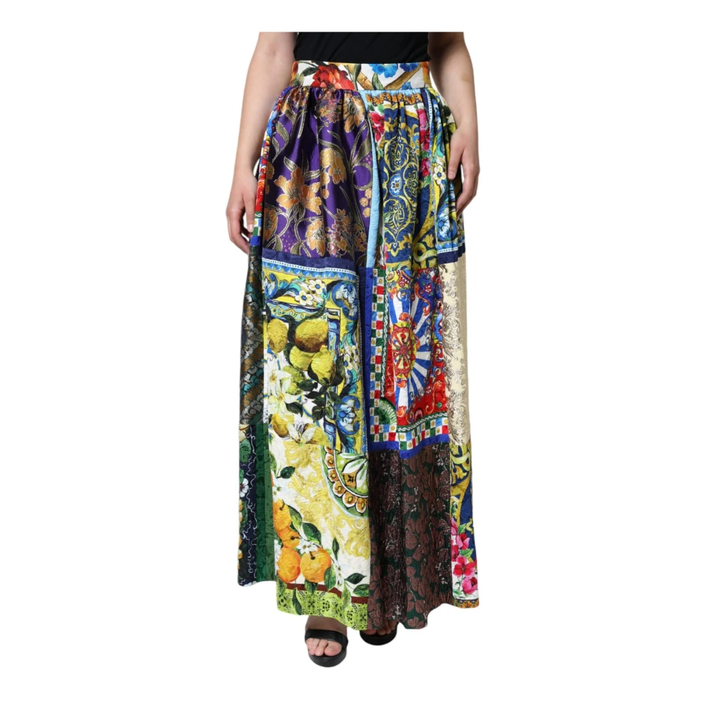 Dolce & Gabbana Sicily Patchwork Maxi Rok Rits Sluiting Multicolor Dames