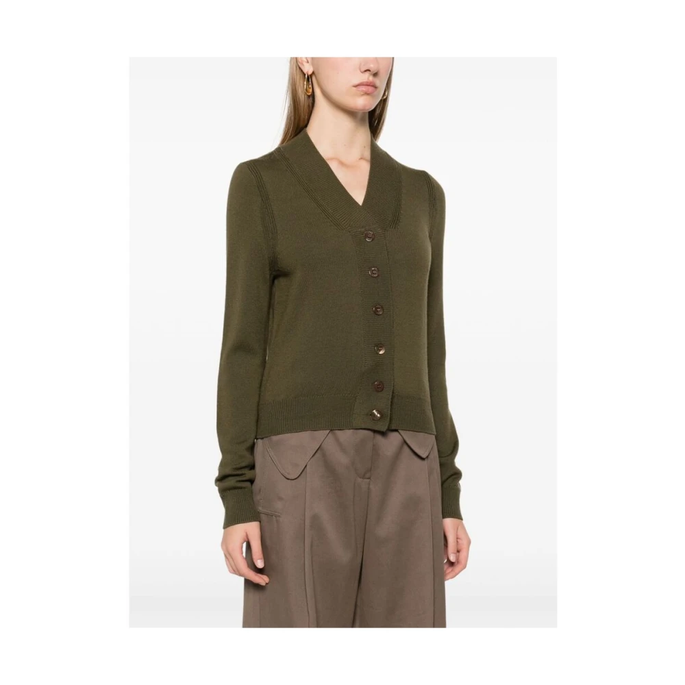 Staud Khaki Merino Wol Gebreide V-Hals Trui Green Dames