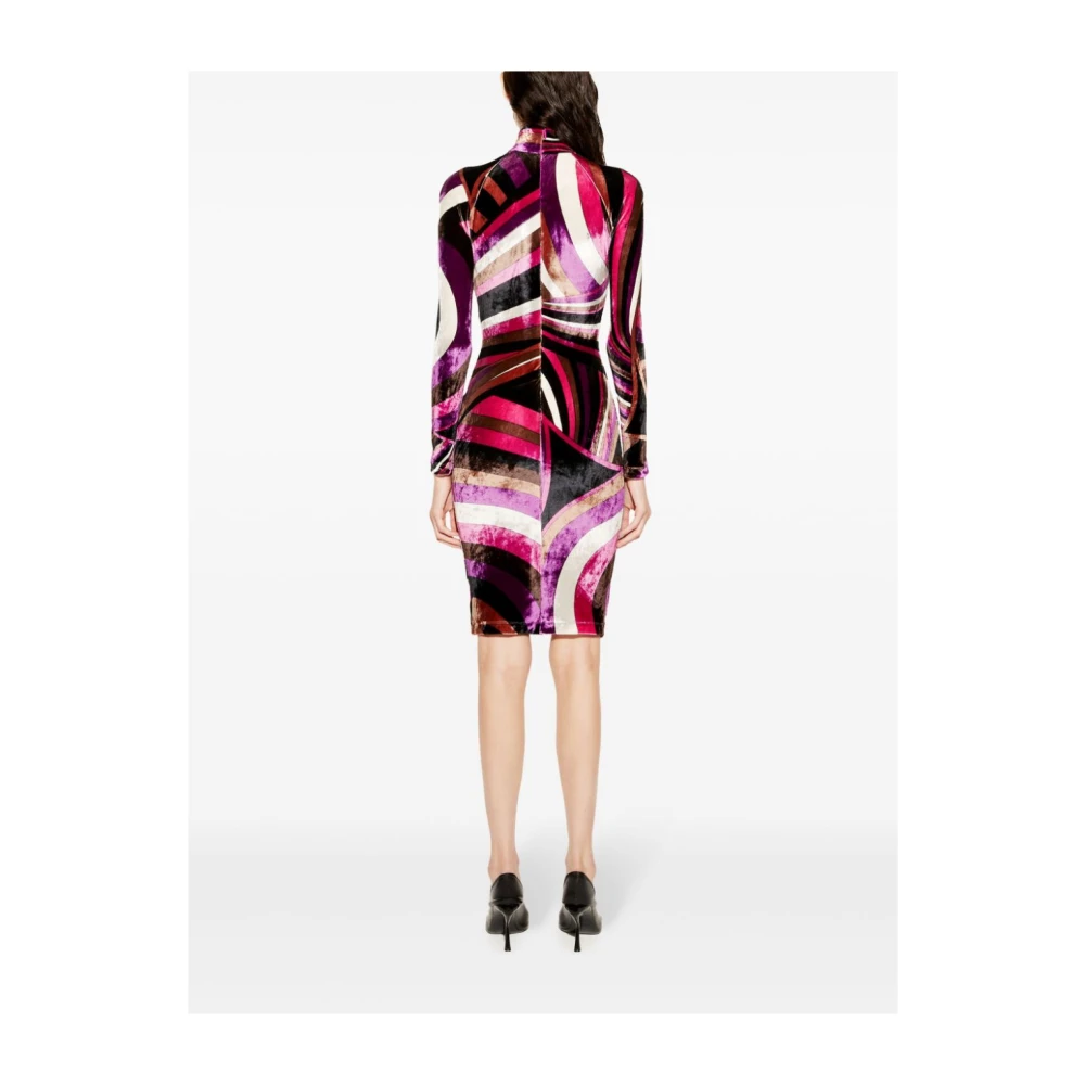 EMILIO PUCCI Fuchsia Fluweel Abstract Patroon Jurk Multicolor Dames