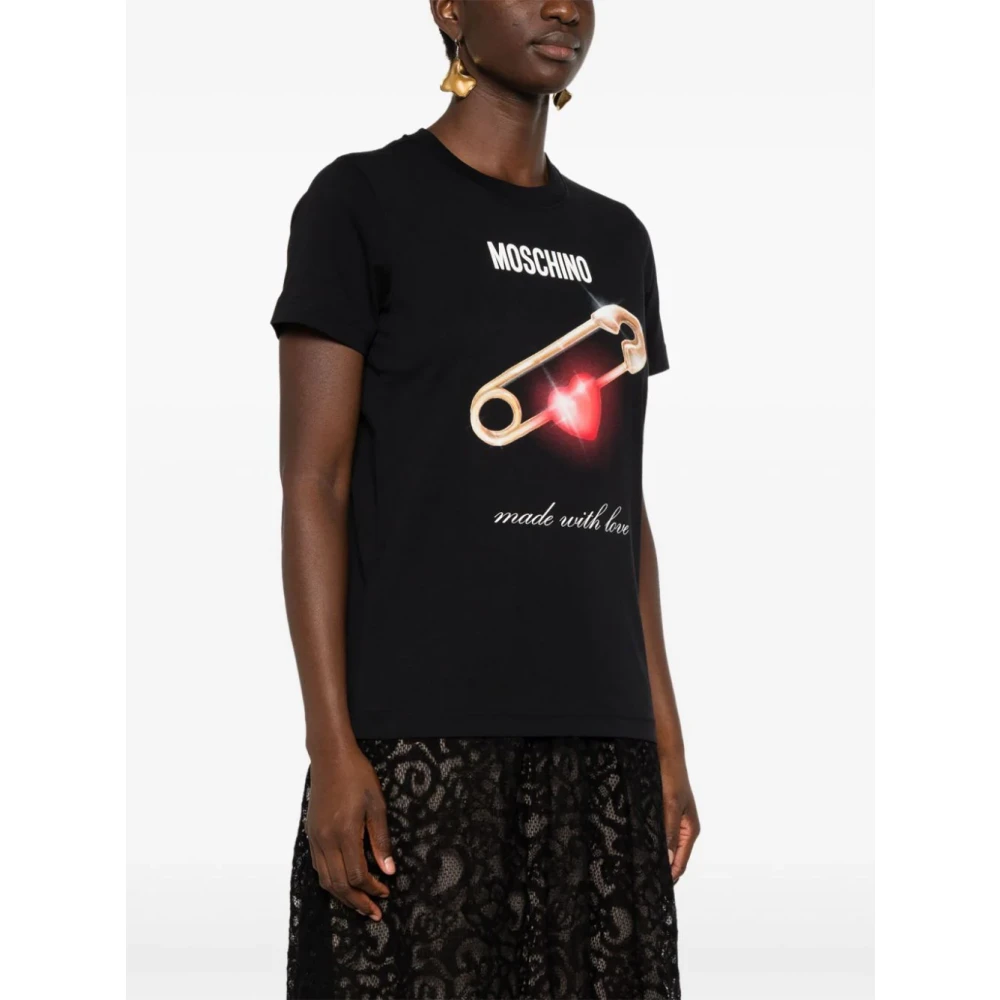 Moschino Zwart Logo Print Crewneck T-shirt Black Dames