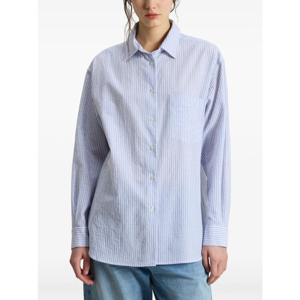 Woolrich Heldere Blauwe Pinstripe Button-Up Overhemd Blue Dames