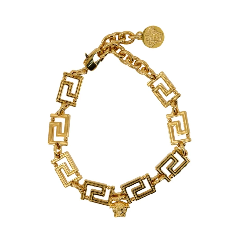 Versace Vrouw Geel Accessoires Dames, One Size, Leer, Gouden Metalen Armband Met Kalfsleer