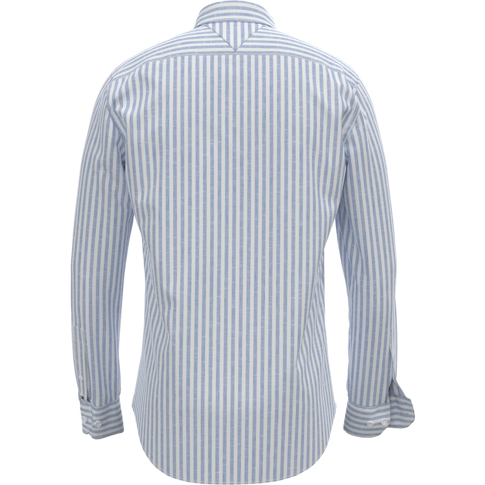 Tommy Hilfiger Smart Casual Verticale Streep Linnen Overhemd Blue Heren