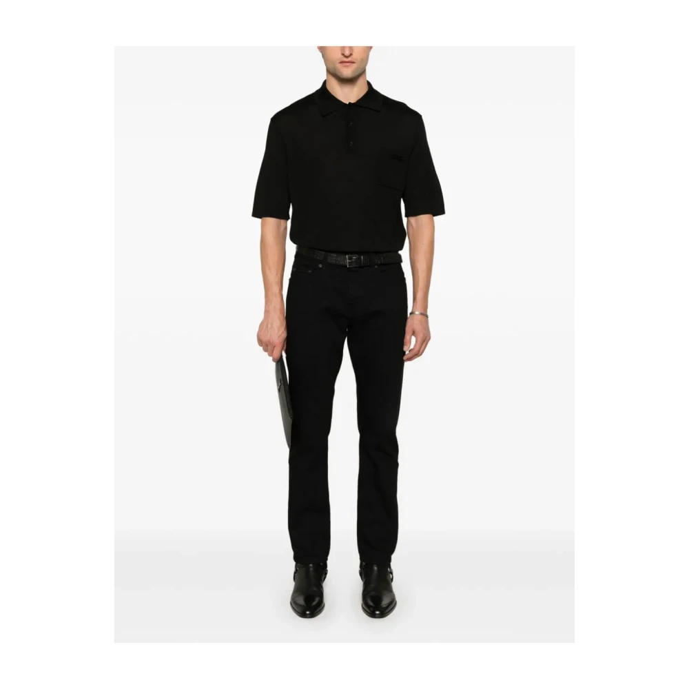 Saint Laurent Zwarte T-shirts en Polos met Cassandre Borduurwerk Black Heren