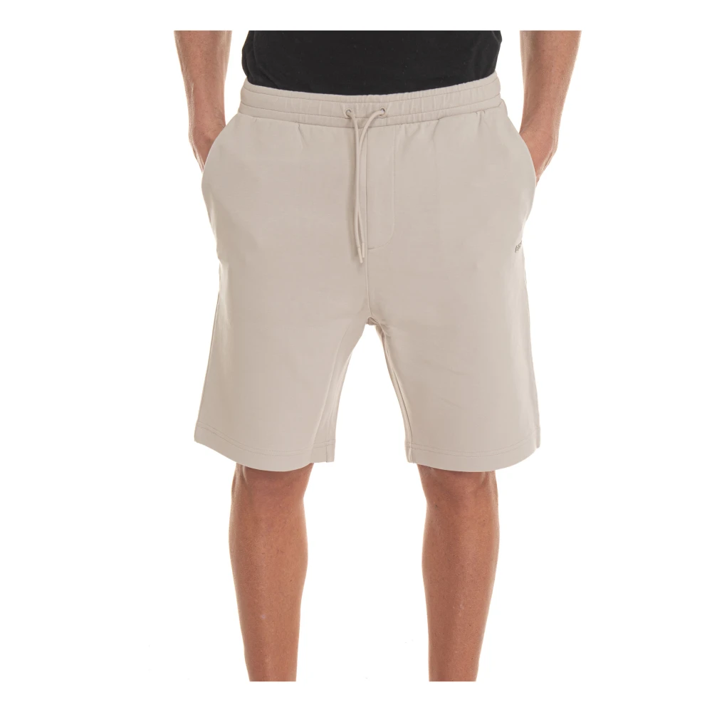 Boss Stretch Fleece-Katoen Bermuda Shorts Beige Heren