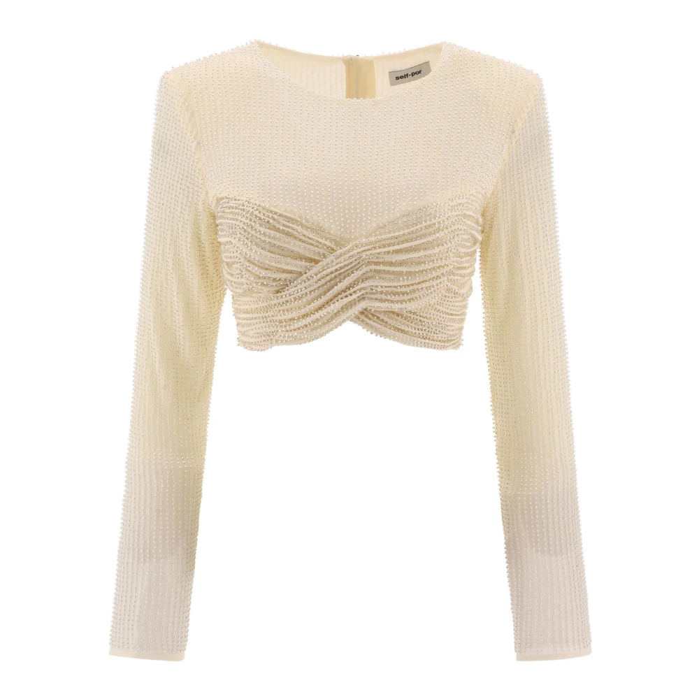 Self Portrait Beaded Mesh Top Beige Dames