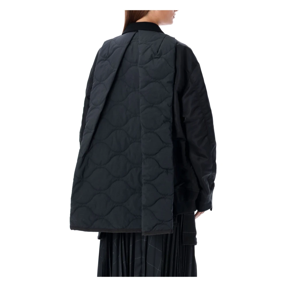 Sacai Zwarte Melton Hybrid Jas Buitenkleding Black Dames