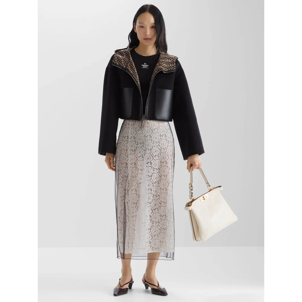 Fendi Witte Bloemenkanten Rok Dubbellagig White Dames