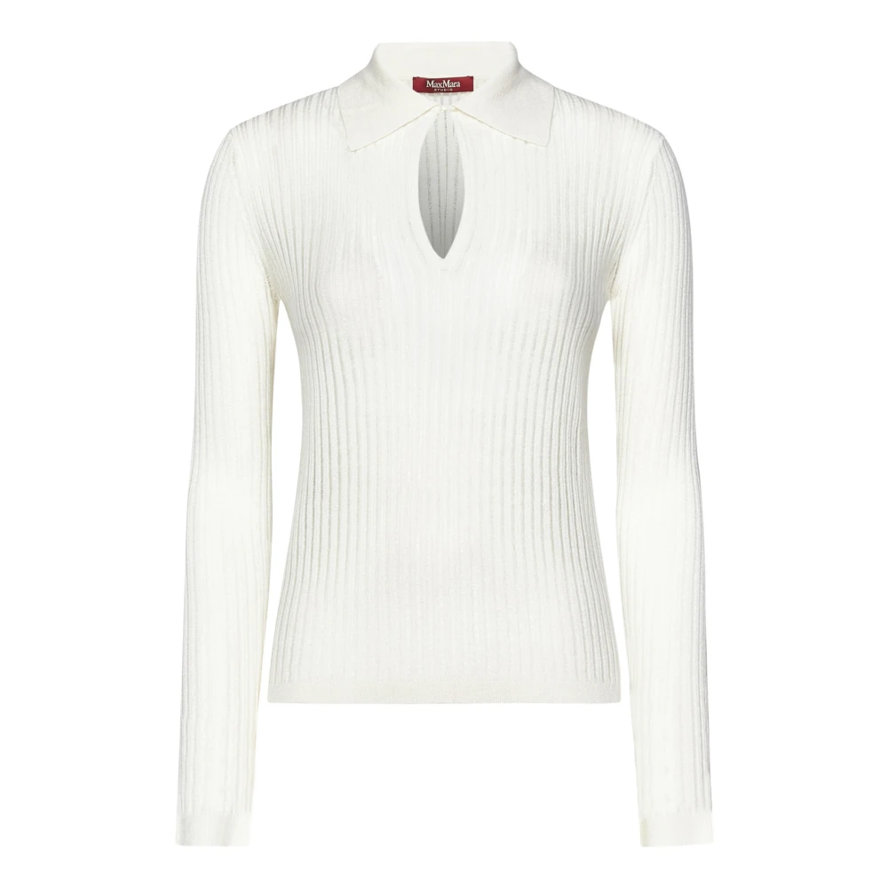 Max Mara Witte Geribbelde Trui met Sleutelgat Uitsnede White Dames