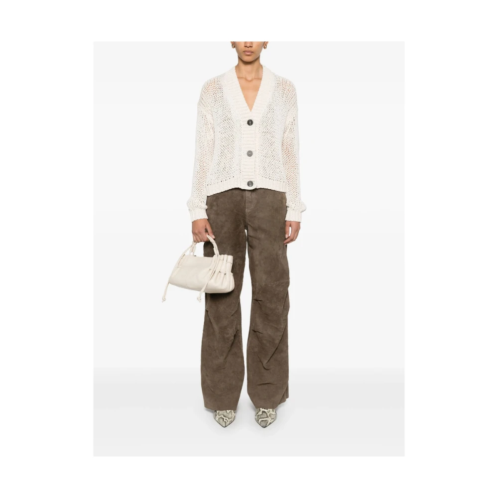 Salvatore Santoro Beige Leren Broek met Zakken Brown Dames