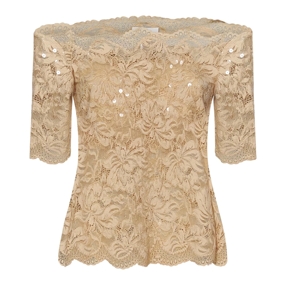 Paco Rabanne Beige Bloemenkant Off-Shoulder Top Beige Dames