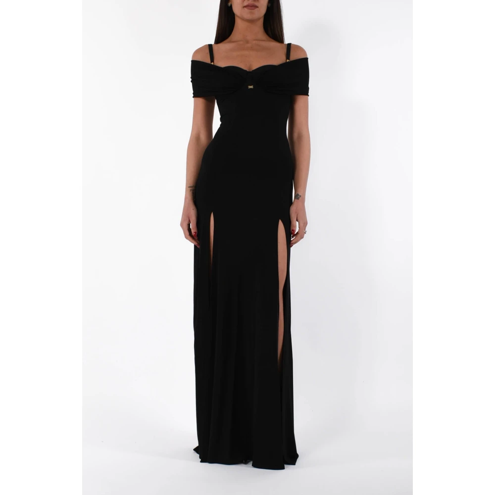 Elisabetta Franchi Gedrapeerd Jersey Crêpe Korset Jurk Black Dames