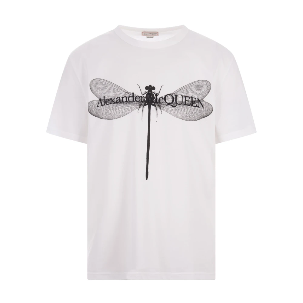 Alexander mcqueen Dragonfly Print Crew-neck T-shirt Wit White Heren