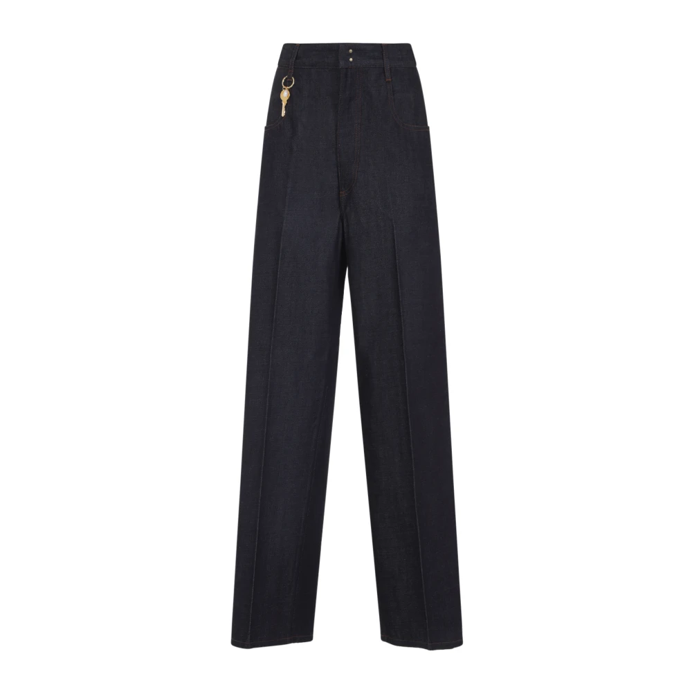 Carven Women's Blue Wide Trousers, Xs, Selvedge Denim Jeans
