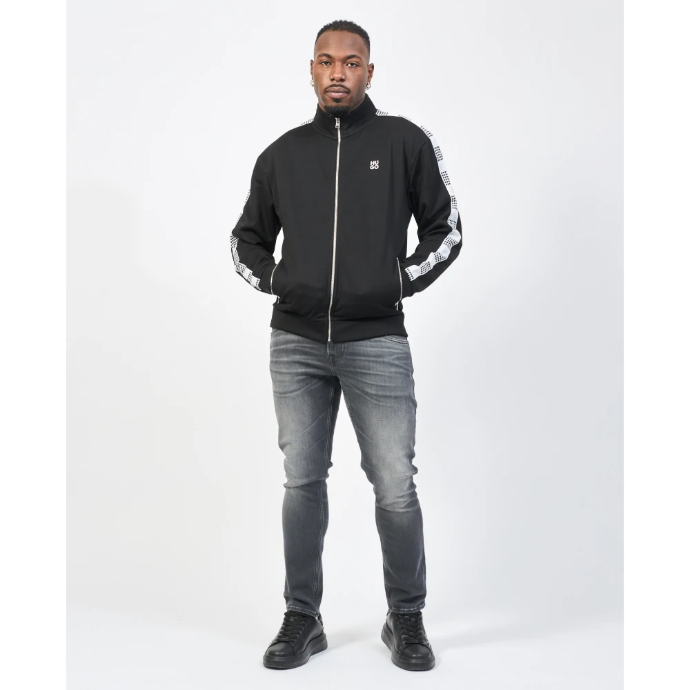Hugo Boss Zwarte hoge hals volledige rits trui Black Heren