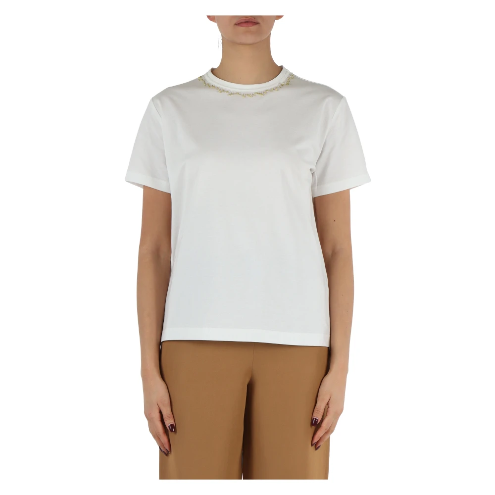 Fabiana Filippi Katoenen T-shirt met Kralen White Dames