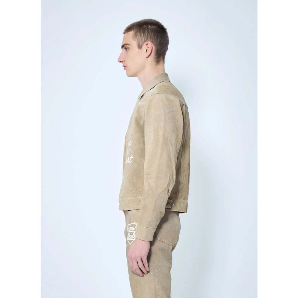 Human Made Logo Print Suède Jas Beige Heren
