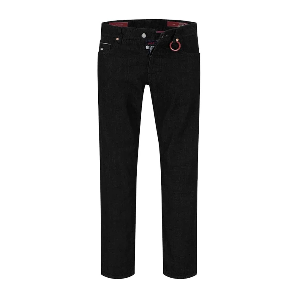 Tramarossa Zwarte katoenen jeans met stijlvolle stiksels Black Heren