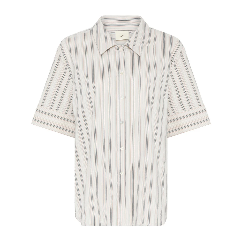 Heartmade Oversized Gestreepte Zijden Shirt White Dames