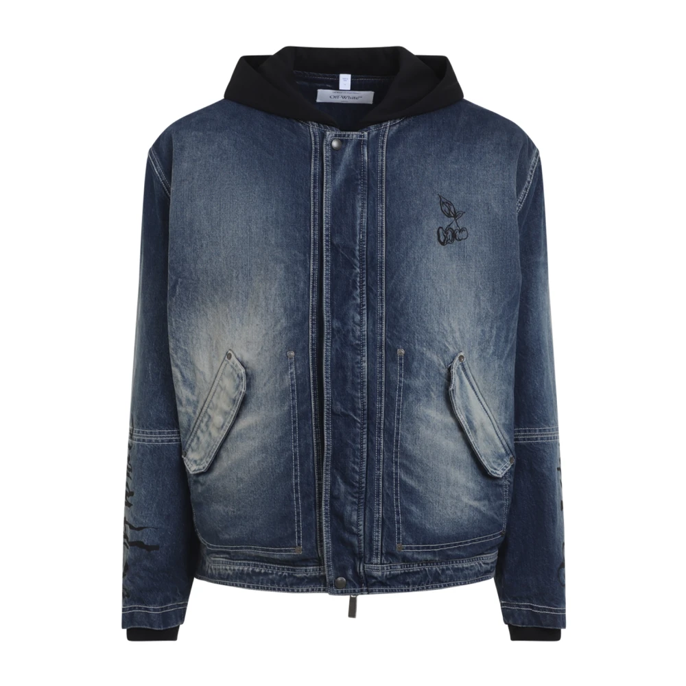 Off-White Uomo Blu - Cherry Jers Hoodie Den Jkt, E, Size: L - Immagine 3