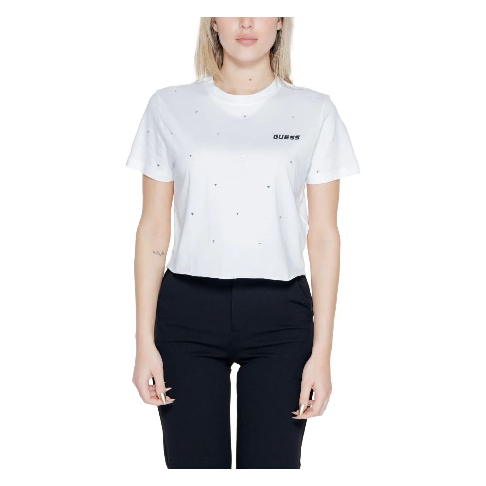 Guess Crop T-shirt Lente Zomer Collectie 100% Katoen White Dames